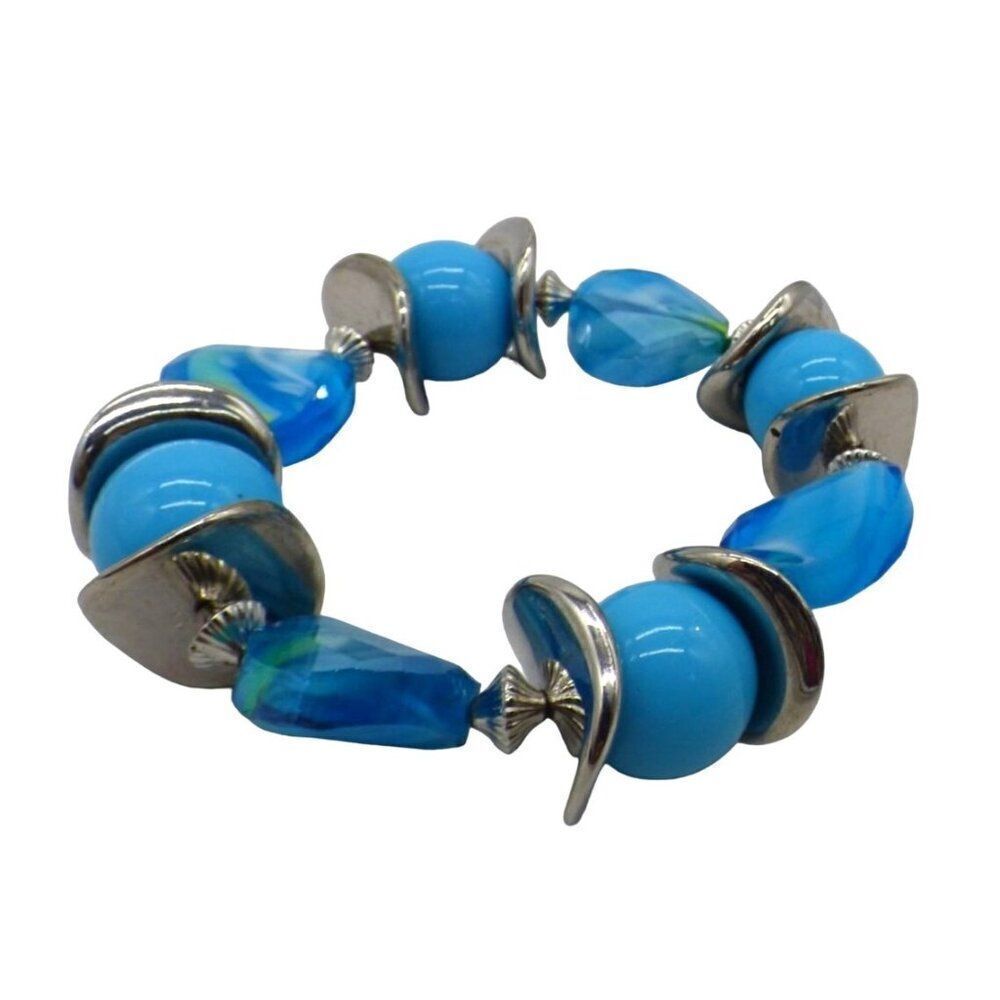 Blue beads and Silver Colored Metal Women’s Stretch Bracelet